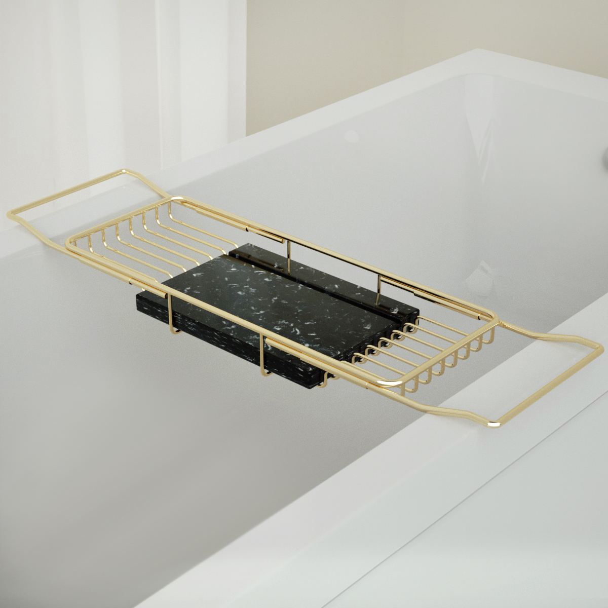 北欧黑色浴缸架浴室伸缩多功能卫生间泡澡手机架洗手间收纳置物架