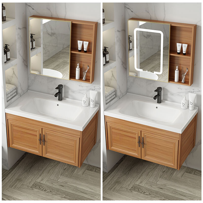 销新太空铝浴室柜组合洗手洗脸盆小户型卫生间洗漱台面盆镜柜现代