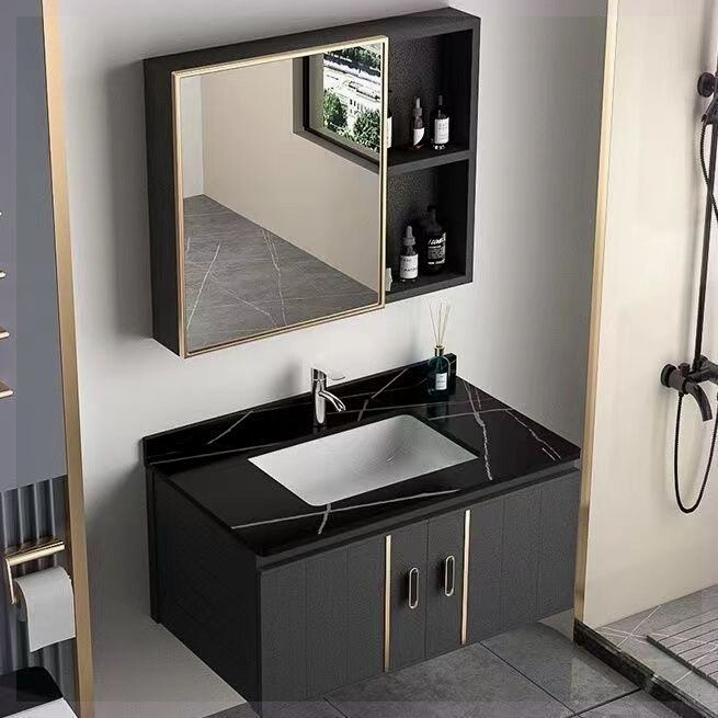新款太空铝合金浴室柜组合卫生间洗手池洗脸面盆洗漱台岩板一体陶