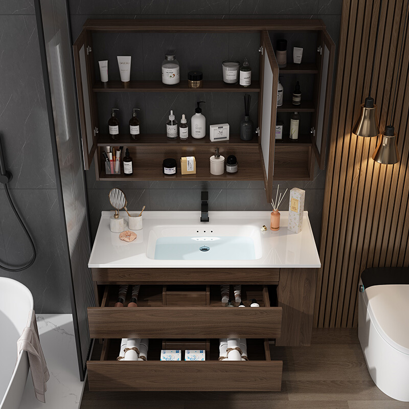新中式实木陶瓷盆浴室柜智能镜柜组合卫生间洗手池洗脸盆柜洗漱台