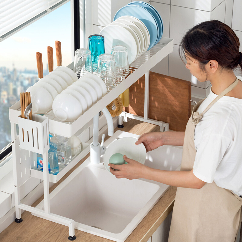 可伸缩厨房水槽置物架台面放碗碟筷多功能家用水池上方沥水收纳架