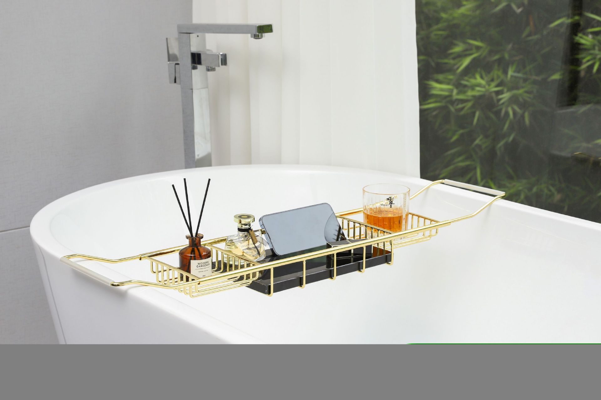 不锈钢多功能伸缩防滑收纳置物架卫生间浴缸可调节泡澡带手机支架