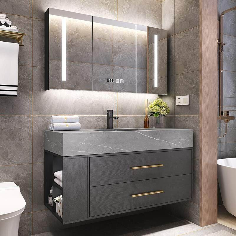 岩板一体智能浴室柜组合现代简约卫生间洗漱台洗手盆洗脸盆柜