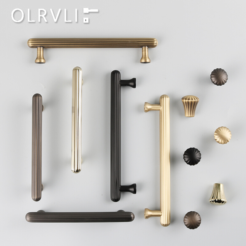 意大利olrvli纯铜美式复古小拉手轻奢金色黑色古铜色整体橱柜抽屉