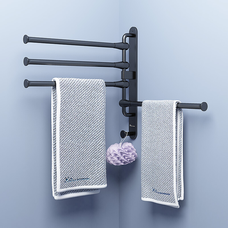 毛巾架免打孔太空铝卫生间浴室置物架折叠旋转活动毛巾杆双杆