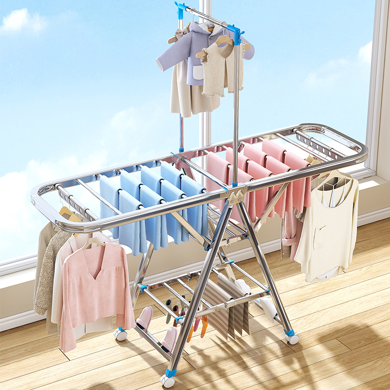 不锈钢晾衣架落地折叠卧室内阳台凉衣杆家用婴儿多功能晒被子神器