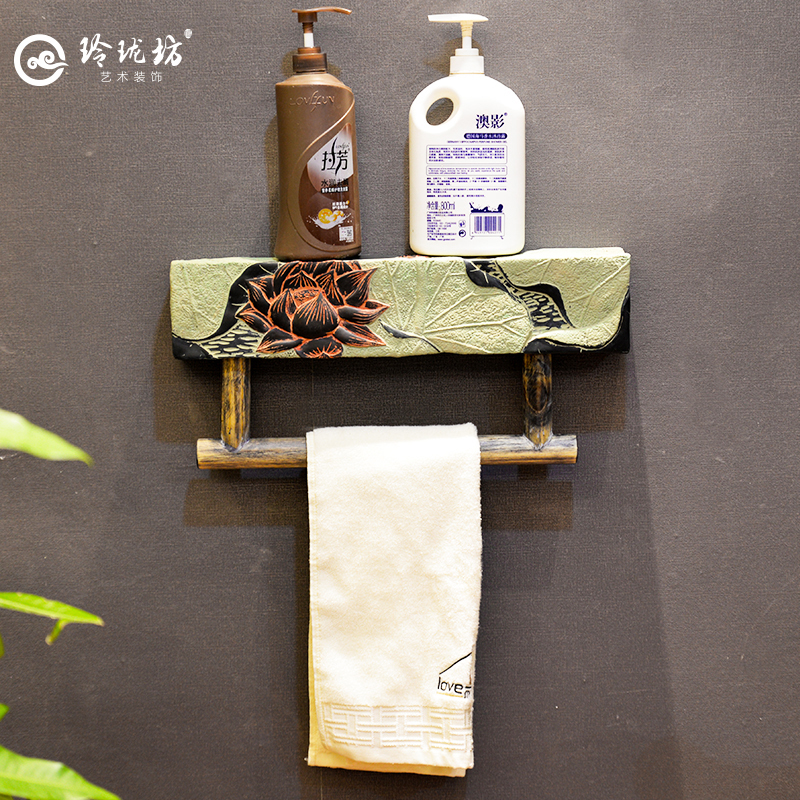 新中式卫浴置物架复古浴室卫生间洗手间单杆实木浴毛巾架艺术壁挂