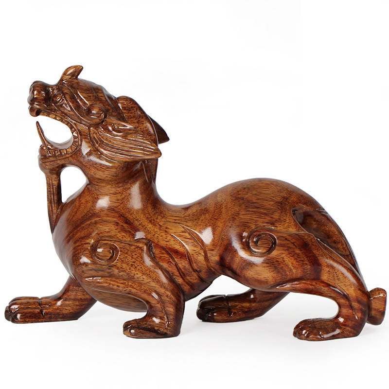 红木雕刻貔貅手工艺品小摆件 实木质麒麟皮丘动物玄关客厅装饰品