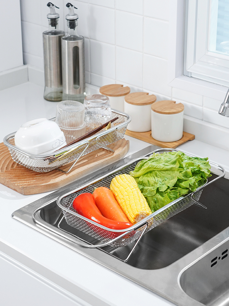 可伸缩水槽沥水篮不锈钢洗碗池置物架多功能厨房洗菜盆杯子收纳架