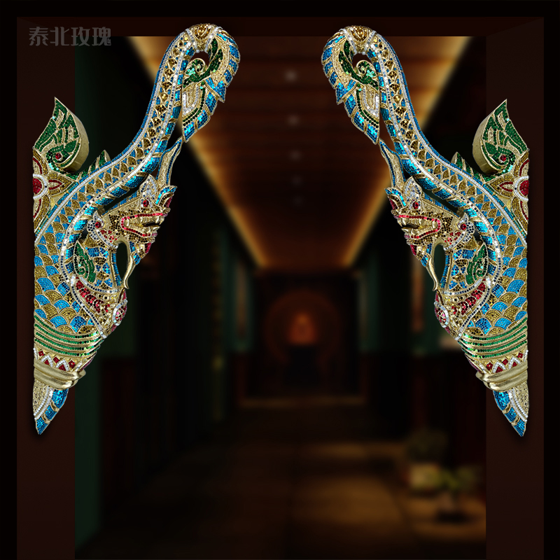 泰国实木龙头壁饰雕花门楣过道走廊柱子东南亚风格泰式装饰品挂件