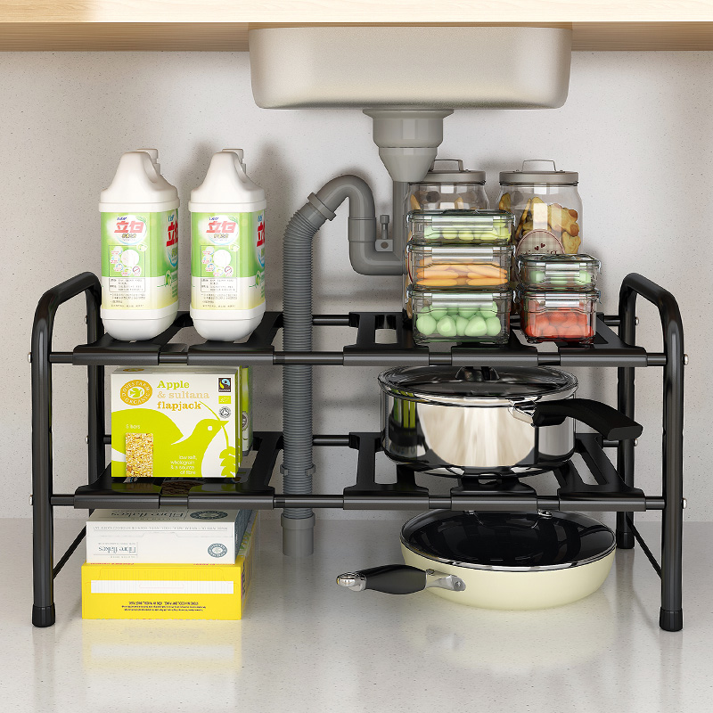 厨房下水槽沥水置物架可伸缩家用卫生间多功能橱柜分层水池收纳架