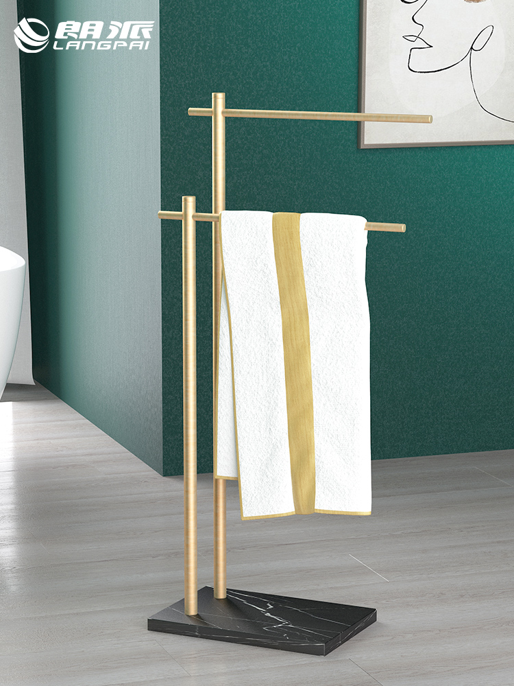 轻奢大理石卫生间落地式浴缸边毛巾架浴巾架可移动浴室置物架