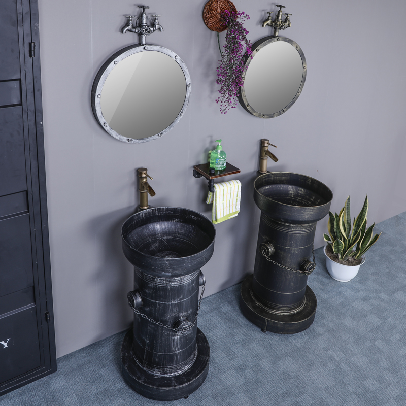 工业风复古艺术洗手盆卫生间个性油桶洗手台创意立柱一体式洗手池