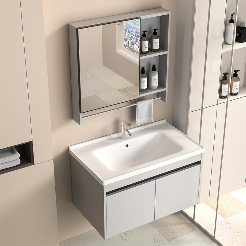 日本司野-Y6太空铝浴室柜一体陶瓷洗脸池卫生间洗漱台面洗手盆柜