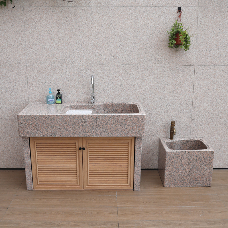天然花岗岩洗衣池带搓板一体式庭院洗手台盆室外石材水池家用水槽