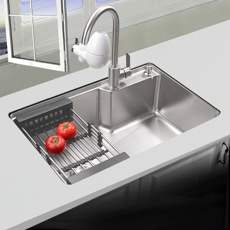 洗菜盆单槽304一体水槽不锈钢洗碗池粉碎机组合厨房小号水池 家用