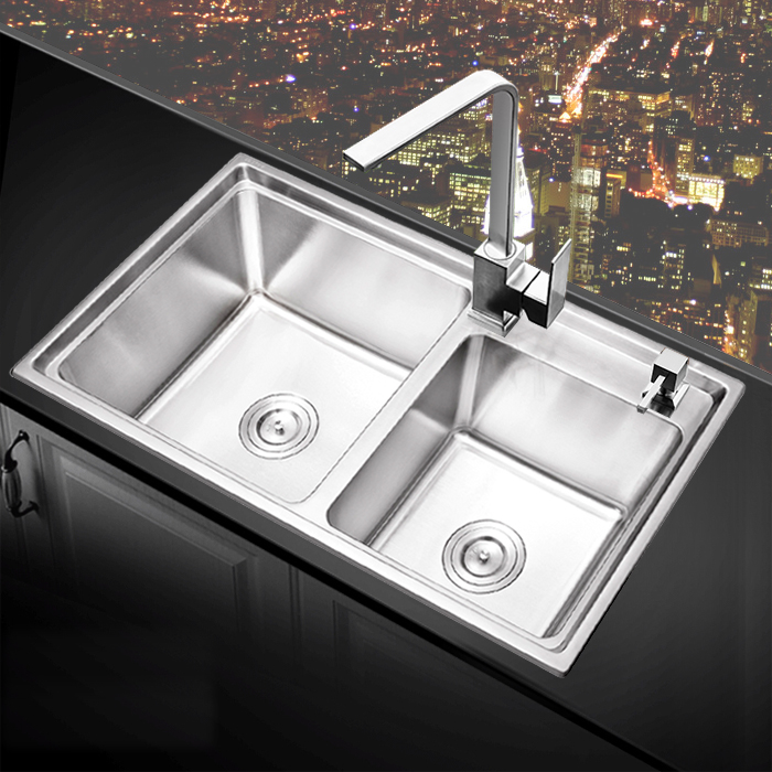 厨房水槽双槽套餐手工盆SUS304不锈钢洗菜盆台上盆洗碗池加厚大号
