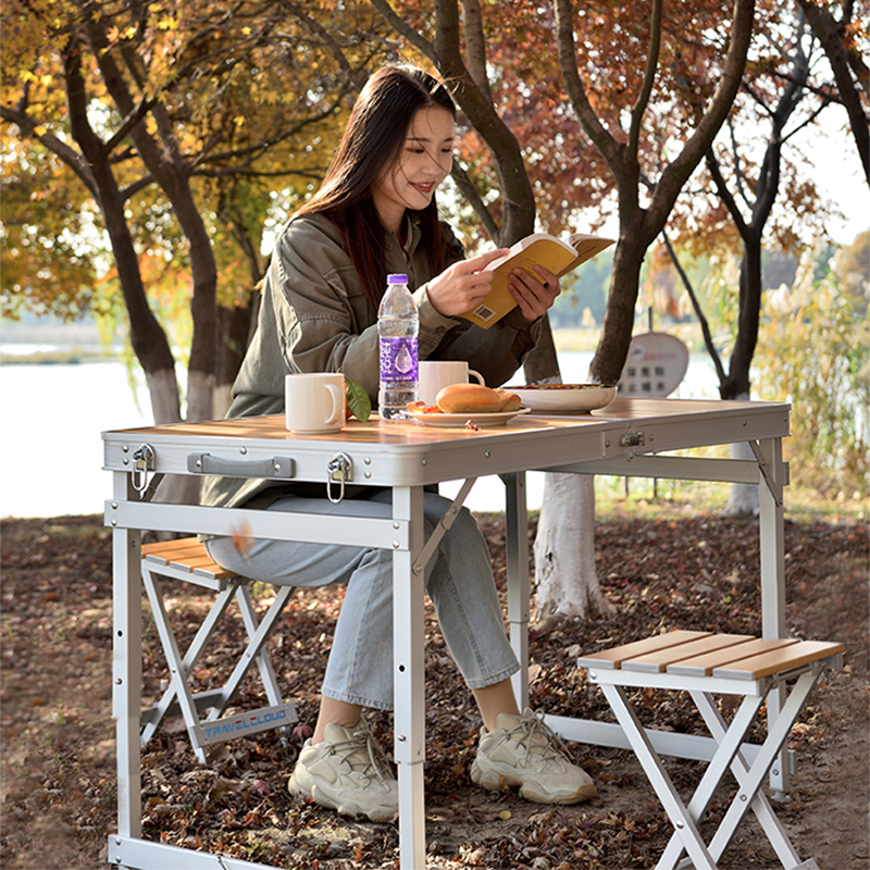耐卓木纹全铝户外便携式折叠桌椅车载自驾游野营野餐烧烤野外茶桌