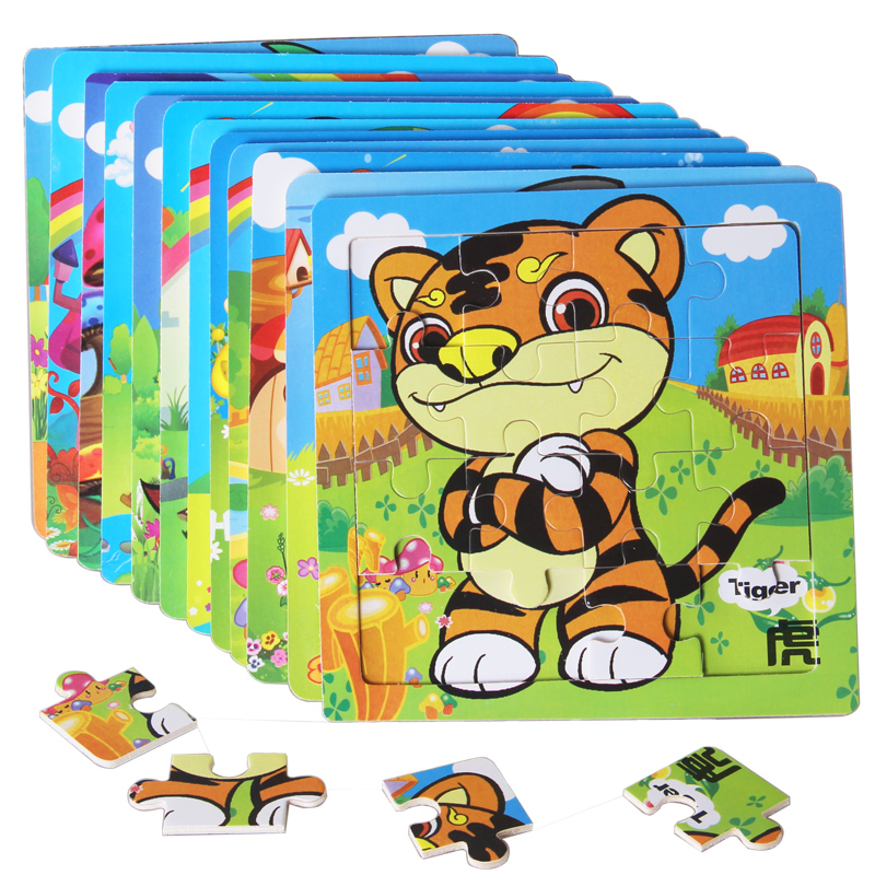 十二生肖拼图16片卡通幼儿园儿童木质中班益智区玩具套装生日礼物