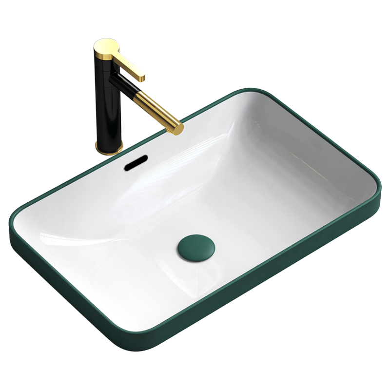 半嵌入式台上盆台中盆椭圆形陶瓷洗脸洗面盆绿色长方形洗手盆水池