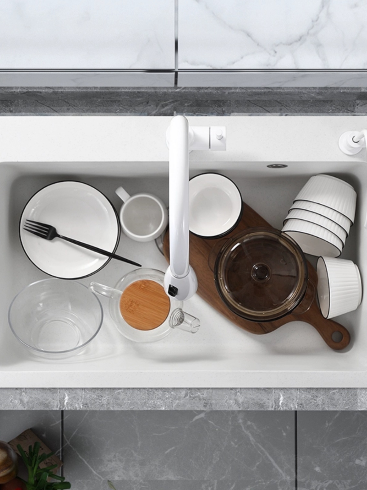 白色石英石水槽大单槽厨房洗菜盆套装花岗岩嵌入式台上台下洗碗池