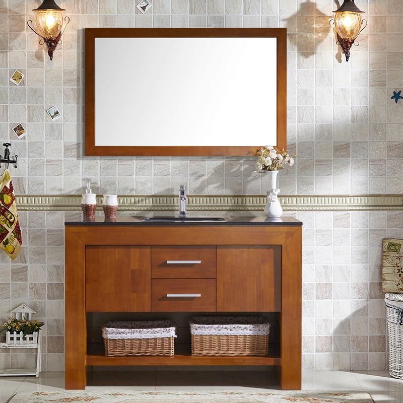 现代简约美式卫浴柜组合实木落地浴室柜洗手台洗手洗脸盆柜定制