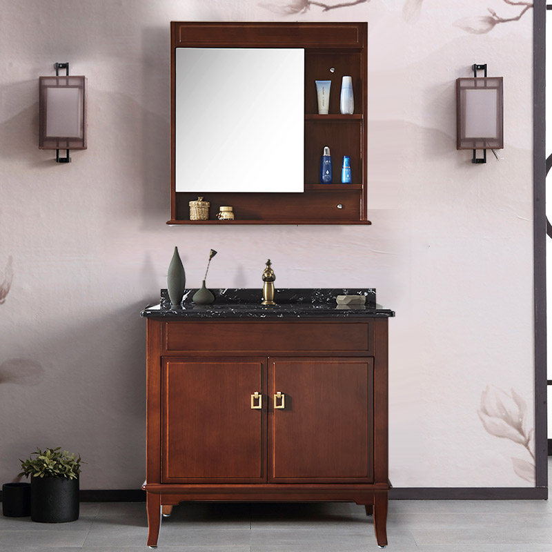 现代新中式实木浴室柜组合卫浴柜镜柜组合洗手池洗脸盆柜洁具定制