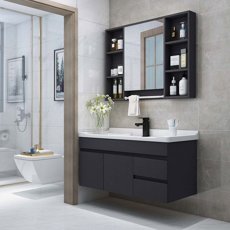 实木浴室柜组合一体陶瓷盆现代简约卫生间洗脸盆洗漱台镜柜储物柜