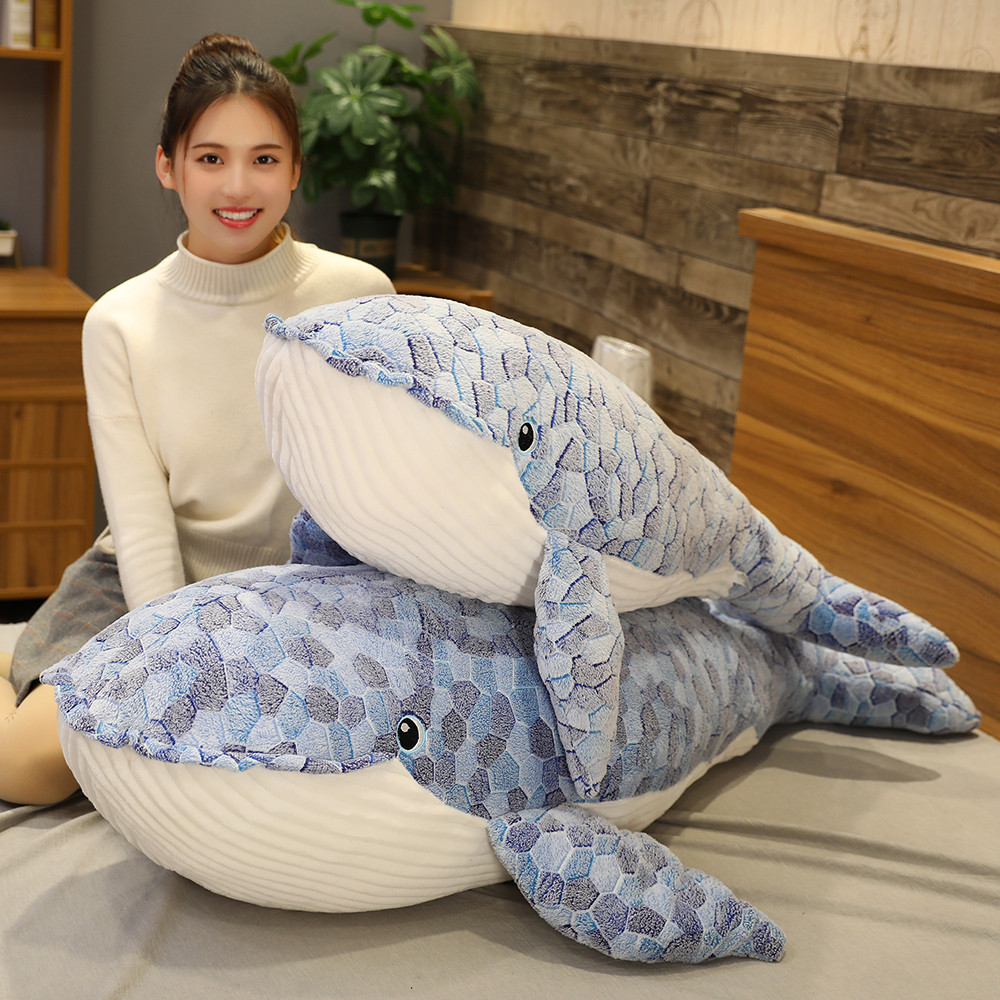 蓝鲸鱼公仔抱枕靠垫海豚鲸鲨鱼毛绒玩具虎鲨大号布娃娃圣诞节礼物