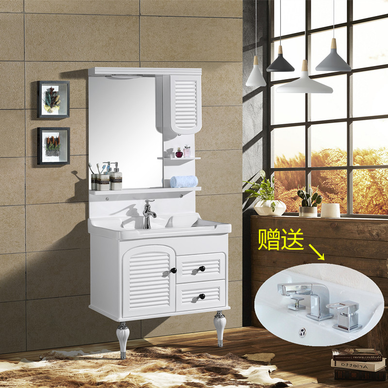 美式新款金色卫浴浴室柜组合落地式洗脸洗手面盆洗漱台盆三孔龙头