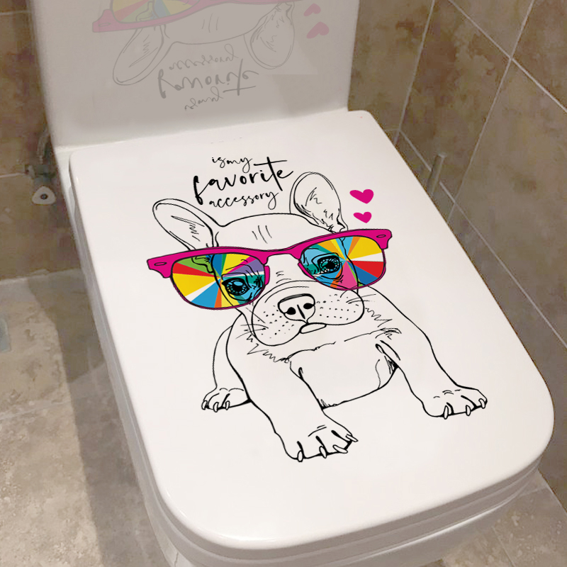 马桶盖贴纸防水卫生间卡通创意酷狗个性坐便器提盖水箱自粘可移除