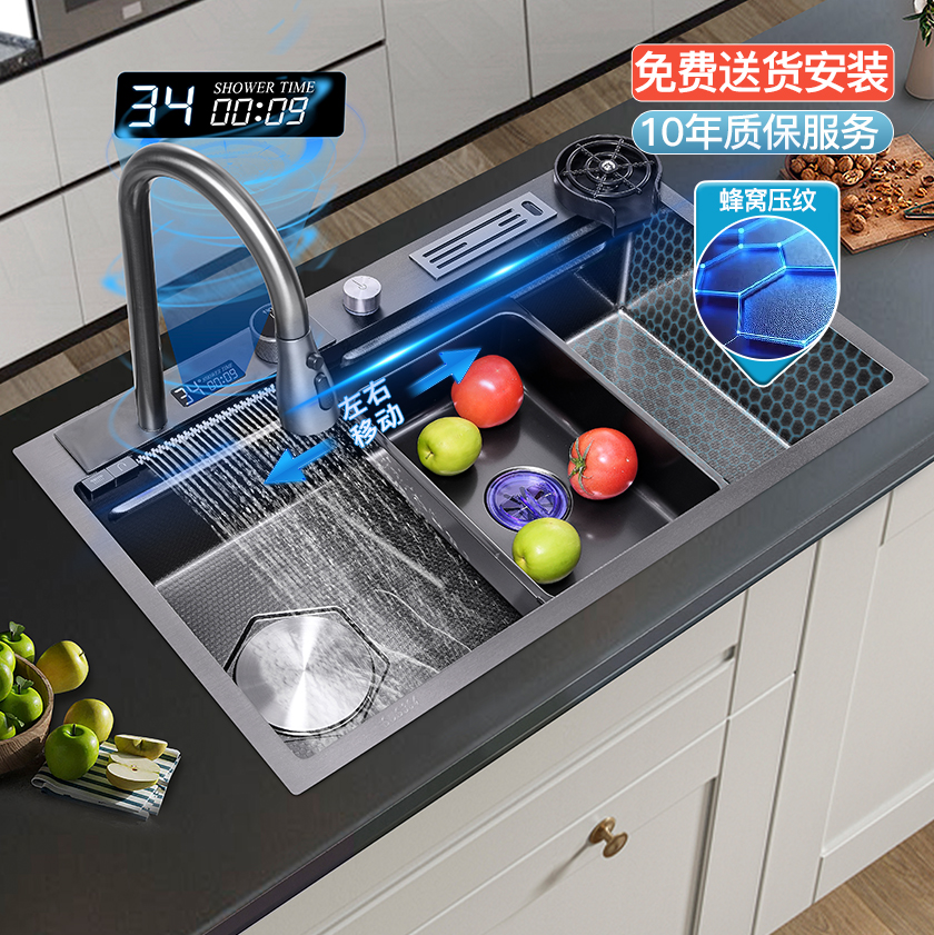 纳米手工盆SUS304大单槽水槽不锈钢洗碗池厨房多功能洗菜盆左下水