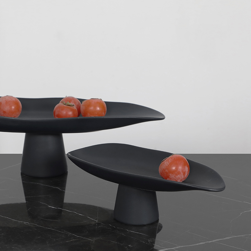 密度家居现代新中式黑色创意果盘桌面茶几收纳装饰托盘摆件花器
