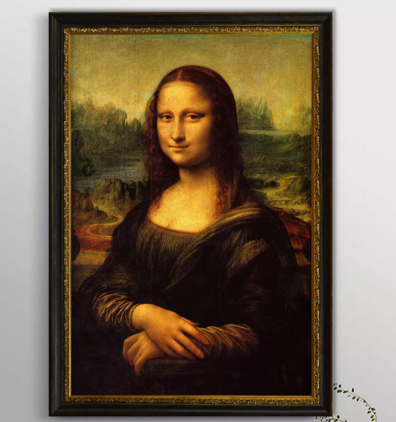 蒙娜丽莎的微笑油画酒店客厅壁画达芬奇写实肖像画挂画手绘装饰画