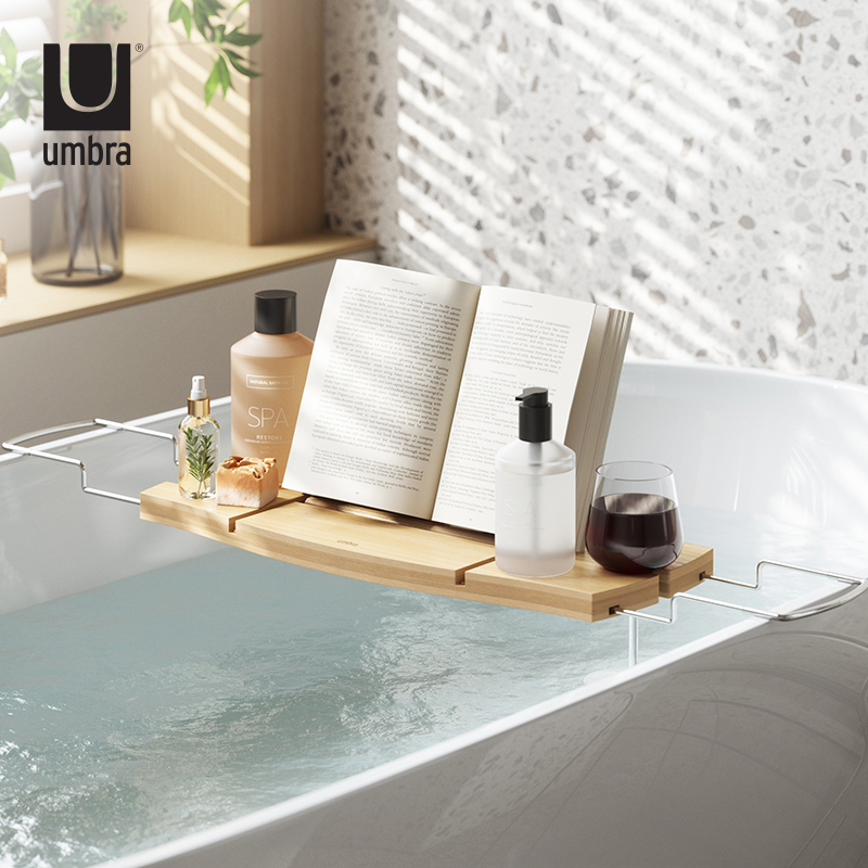 umbra浴缸置物架轻奢可伸缩浴室泡澡桶平板支架子防滑托盘浴缸架