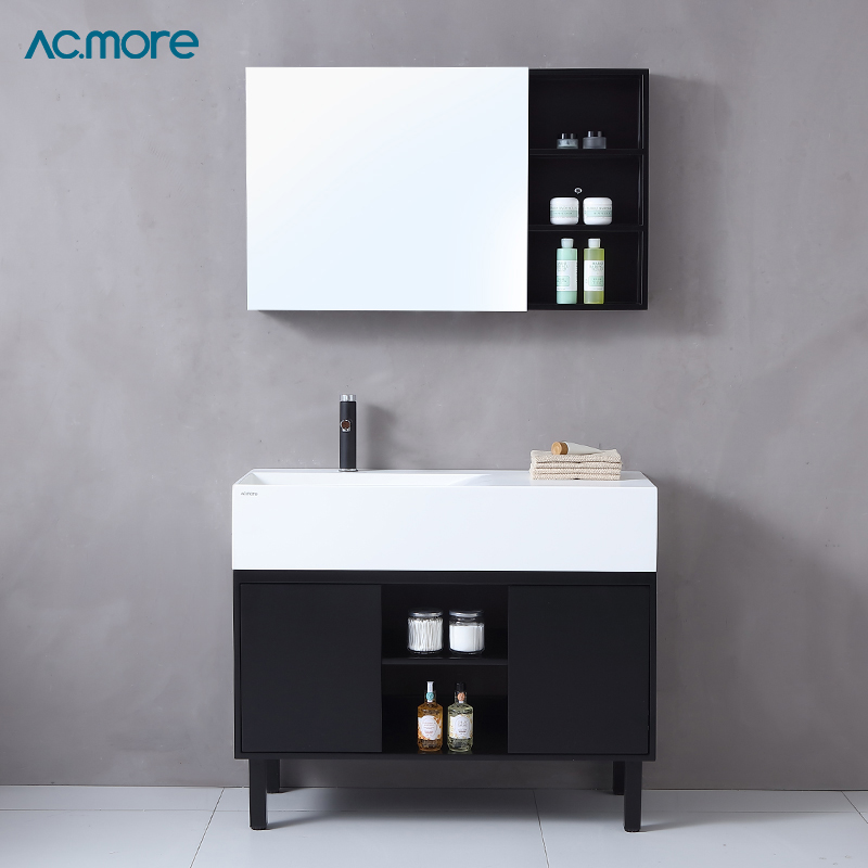 acmore实木浴室柜组合柜现代简约落地式洗手盆柜洗手台组合柜