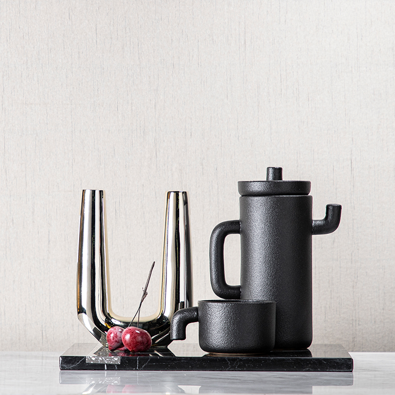 Darchin 现代圆润弧形陶瓷咖啡壶咖啡杯大理石托盘客厅茶几水具
