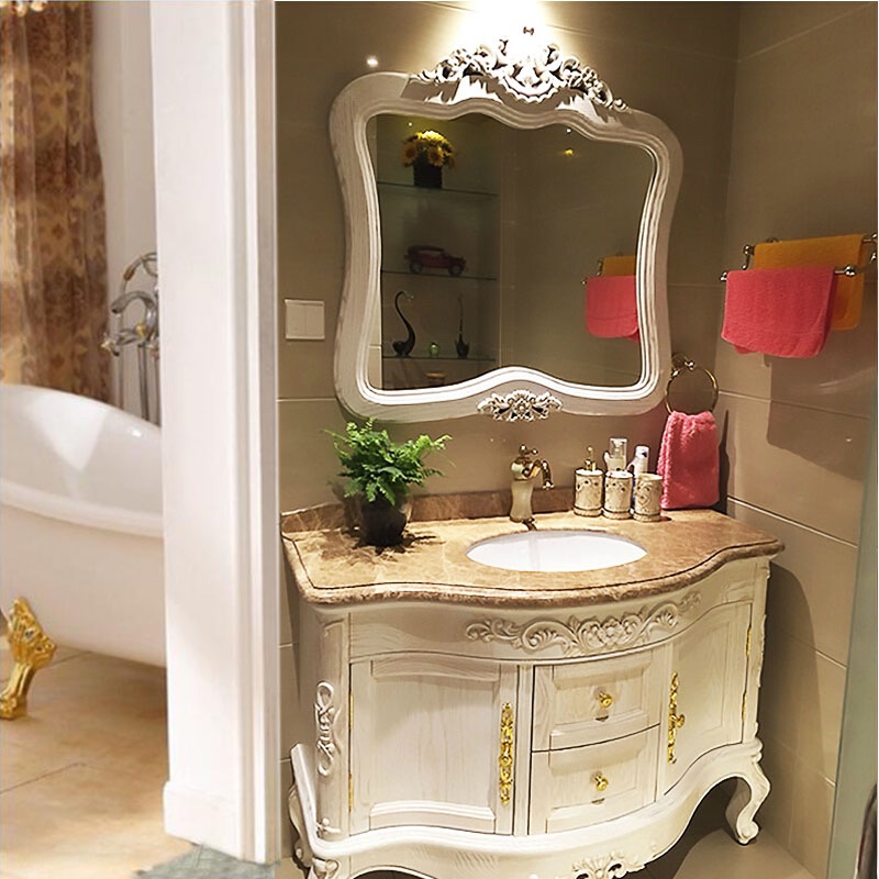 欧式浴室柜组合红橡木洗手洗脸盆柜实木落地卫生间大理石台盆卫浴