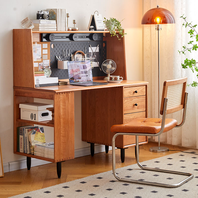 工厂直销樱桃木书桌书架一体实木收纳电脑桌写字桌学习桌上柜桌子