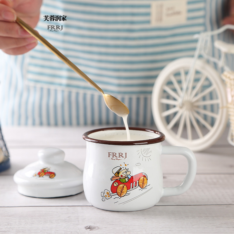 搪瓷杯带盖加厚儿童杯小号牛奶杯耐摔茶缸创意马克杯咖啡水杯包邮