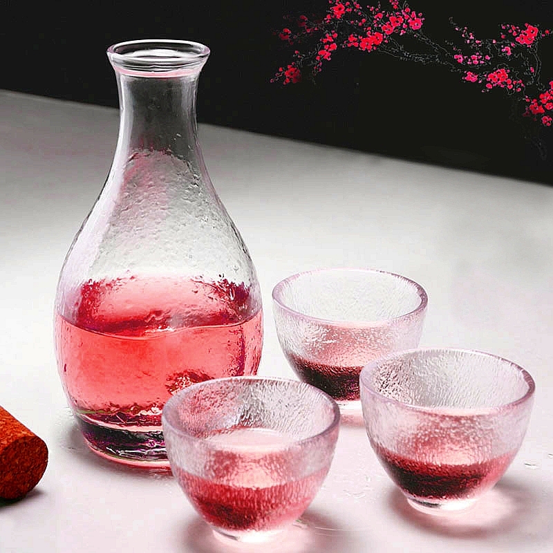 日式清酒壶套装透明玻璃酒壶小杯子清酒果酒梅子小酒杯磨砂一口杯