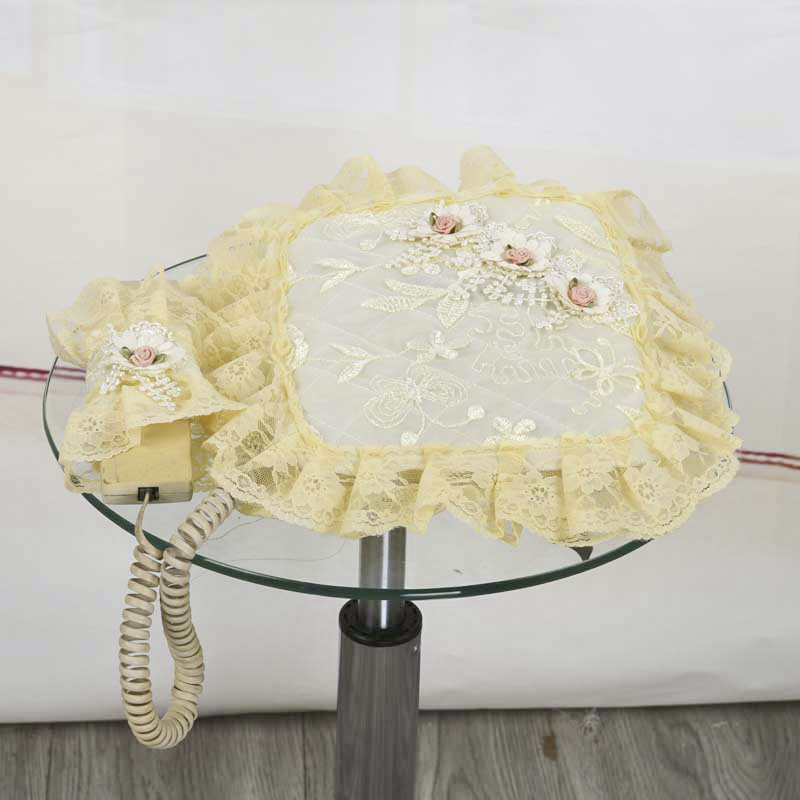 时尚高档新款个性欧式中式风格电话罩布艺蕾丝米黄色刺绣花防尘罩