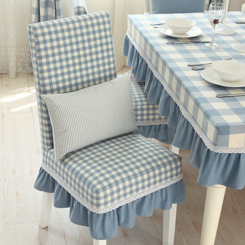 新品椅套格子连体椅垫餐椅套餐桌布椅套套装可定做清新简约田园