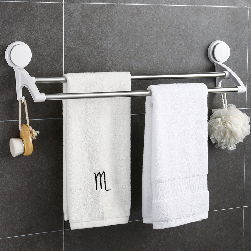卫生间毛巾架免打孔双杆吸盘式浴巾挂架不锈钢壁挂浴室挂毛巾杆子