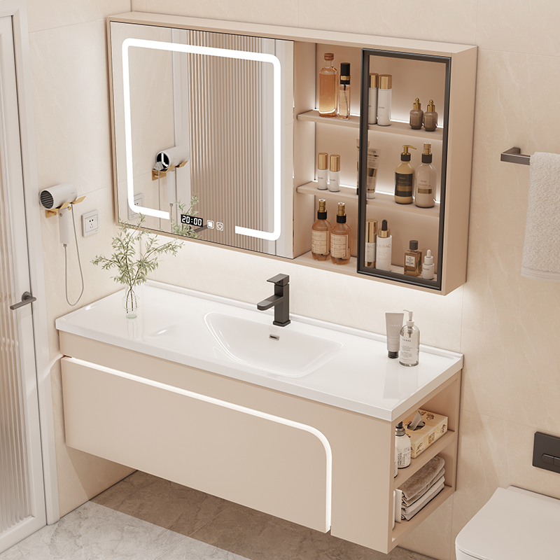 陶瓷一体盆浴室柜组合现代卫生间洗漱台侧边柜洗手池卫浴洗脸盆柜