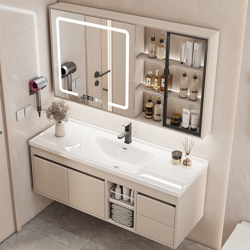 现代简约浴室柜组合智能洗漱陶瓷一体洗手盆洗脸盆卫生间镜柜套装