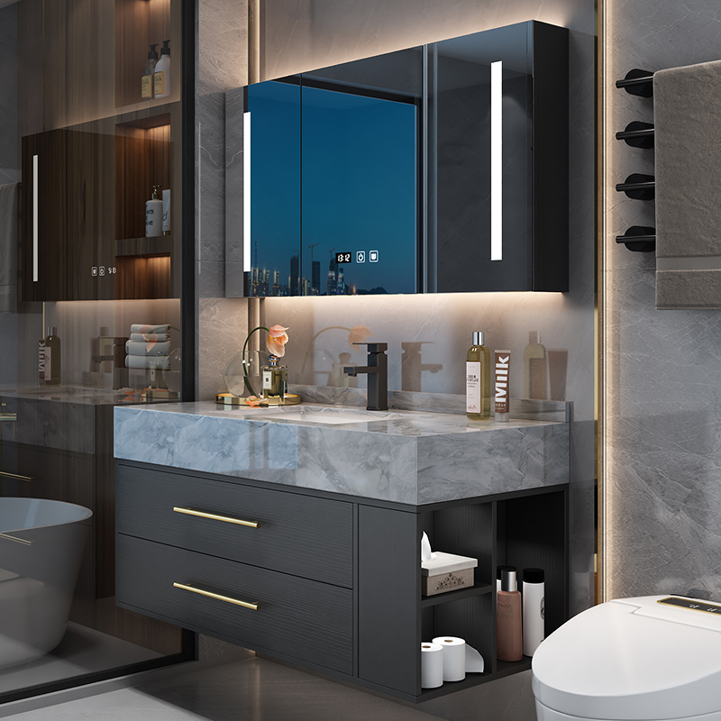岩板陶瓷智能浴室柜组合现代简约实木卫生间洗漱台洗手盆洗脸盆柜