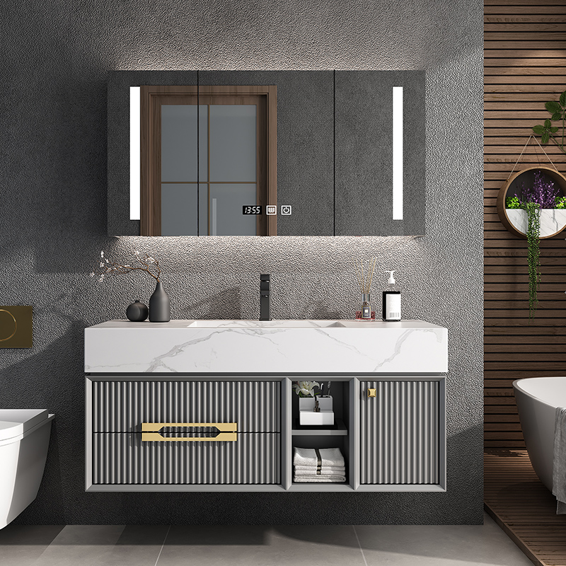 岩板浴室柜组合套装现代智能卫生间洗手台盆镜柜洗脸池一体洗漱台