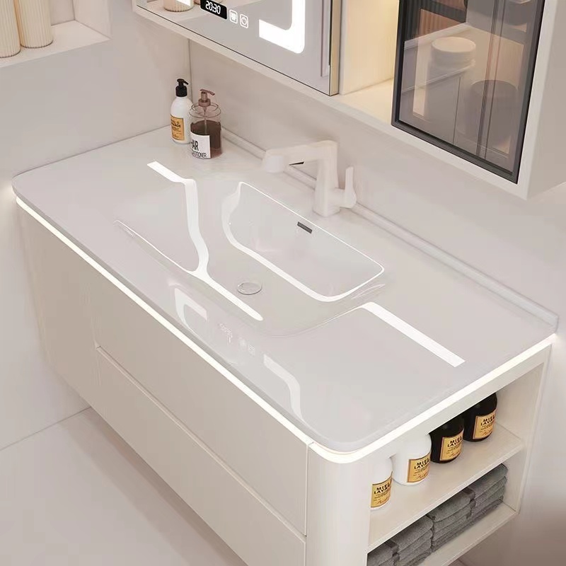 新款陶瓷一体盆浴室柜组合卫生间洗漱台侧边柜洗手池卫浴洗脸盆柜