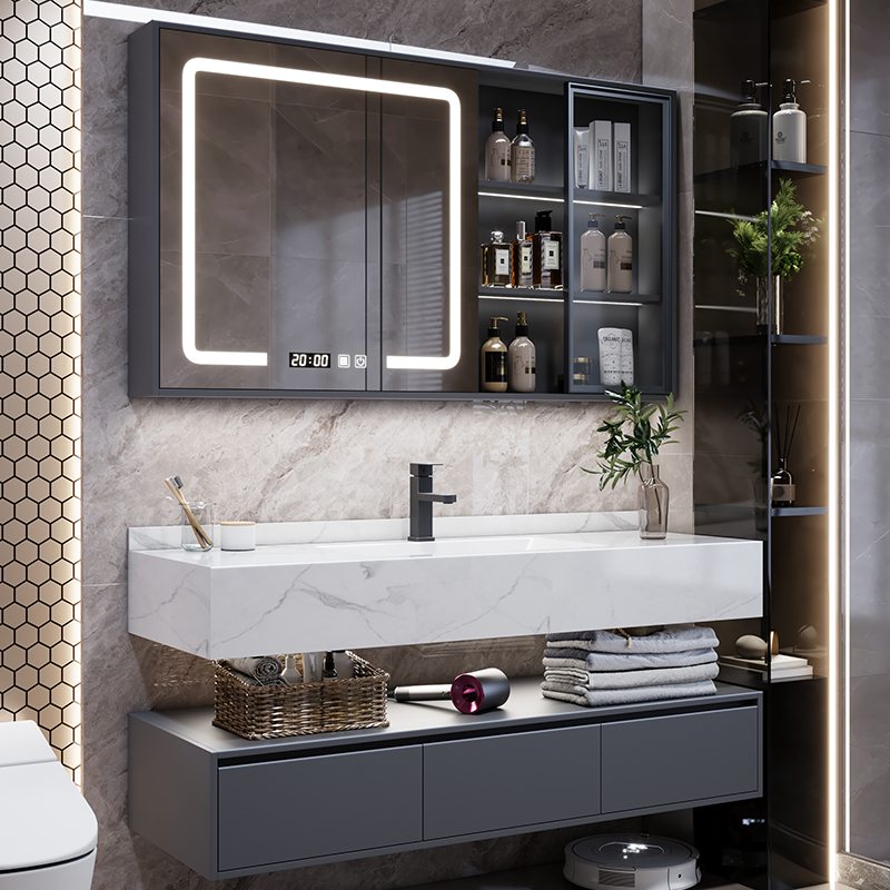 北欧智能浴室柜现代简约洗脸盆柜组合卫生间岩板洗手池洗漱台镜柜